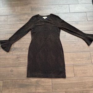 MICHAEL Michael Kors Black Bodycon Dress with Long Bell Sleeves for Cocktail